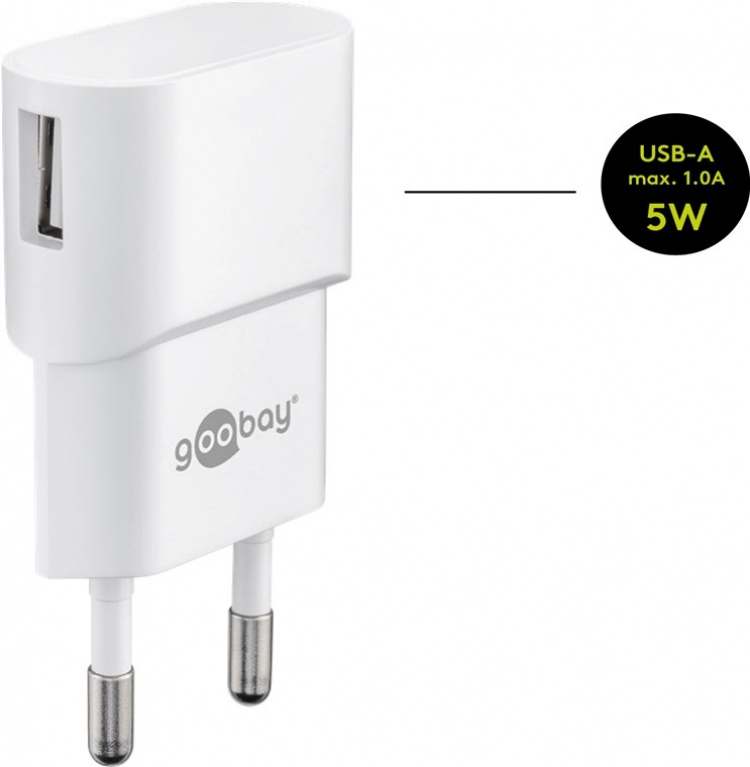Goobay USB-C™ Dual laddningssats (5 W) Strömförsörjning med USB-C™-kabel 1 m (vit)