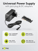 Goobay Universalnätdel (9 V - 24 V max. 24 W / 1,5 A) inkl. 7x DC-adaptrar Goobay Universalnätdel (9 V - 24 V max. 24 W / 1,5 A) inkl. 7x DC-adaptrar