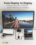 Goobay Manuell HDMI™-omkopplare 2 till 1 (4K @ 30 Hz) för att växla mellan 2x HDMI™-enheter som är anslutna till 1x HDMI™-skärm