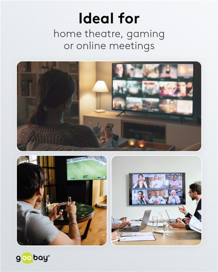 Goobay Manuell HDMI™-omkopplare 2 till 1 (4K @ 30 Hz) för att växla mellan 2x HDMI™-enheter som är anslutna till 1x HDMI™-skärm