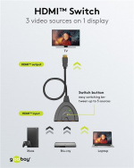 Goobay Manuell HDMI™-omkopplare 3 till 1 (4K @ 60 Hz) för att växla mellan 3x HDMI™-enheter som är anslutna till 1x HDMI™-skärm Goobay Manuell HDMI™-omkopplare 3 till 1 (4K @ 60 Hz) för att växla mellan 3x HDMI™-enheter som är anslutna till 1x HDMI™-skärm