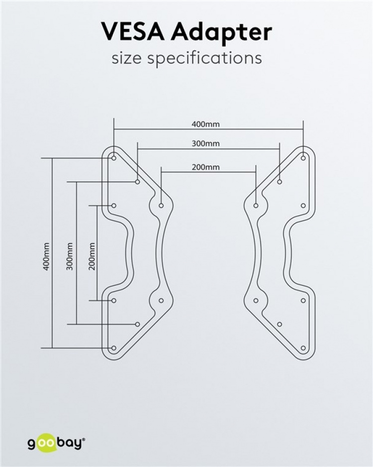 Goobay Adapter för TV-väggfäste med VESA-dimension ökar avståndet mellan monteringshålen på en TV-apparat till maximalt 400x400 mm