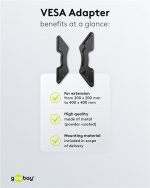 Goobay Adapter för TV-väggfäste med VESA-dimension ökar avståndet mellan monteringshålen på en TV-apparat till maximalt 400x400 mm