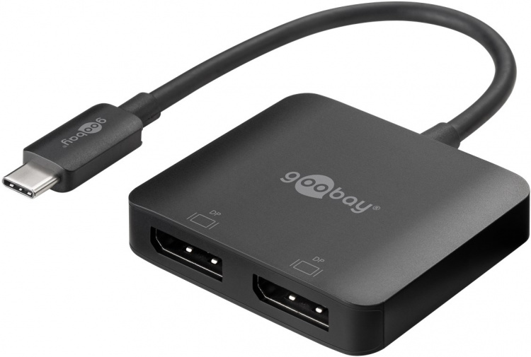 Goobay USB-C™-adapter till 2x DisplayPort™ utökar en USB-C™-port med två DisplayPort™-portar