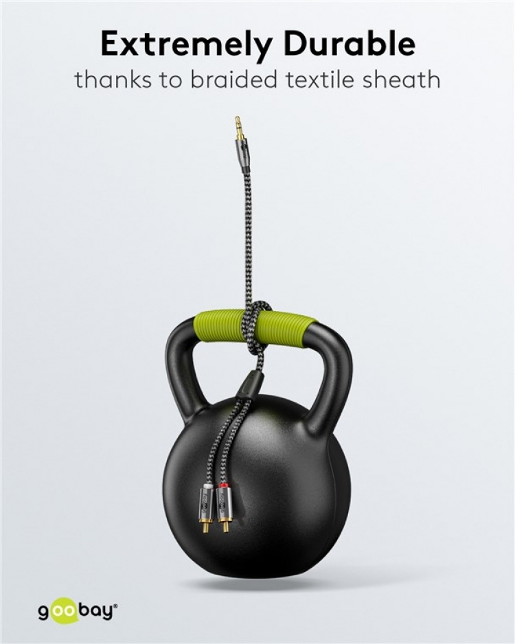 Goobay Ljudadapterkabel AUX, 3,5 mm jack till stereo RCA-kontakt, 0,5 m Pawl 3,5 mm plugg (3-stift, Stereo) > 2x RCA-kontakt (ljud vänster / höger)