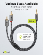 Goobay Ljudadapterkabel AUX, 3,5 mm jack till stereo RCA-kontakt, 1 m Pawl 3,5 mm plugg (3-stift, Stereo) > 2x RCA-kontakt (ljud vänster / höger) Goobay Ljudadapterkabel AUX, 3,5 mm jack till stereo RCA-kontakt, 1 m Pawl 3,5 mm plugg (3-stift, Stereo) > 2x RCA-kontakt (ljud vänster / höger)