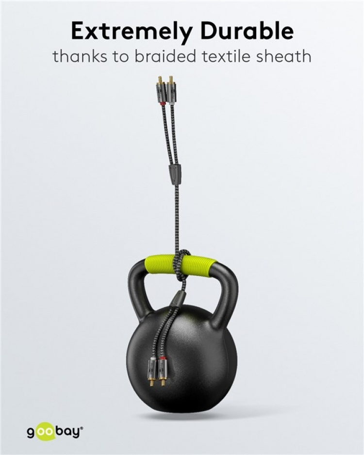 Goobay Stereo RCA-kabel, 0,5 m 2x RCA-kontakt (ljud vänster / höger) > 2x RCA-kontakt (ljud vänster / höger)