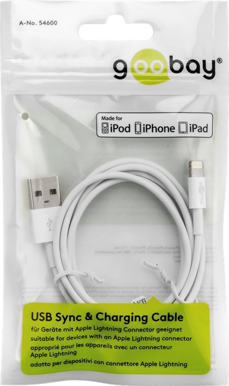 Goobay Lightning USB-kabel för laddning och synkronisering, 3 m, vit MFi-kabel för Apple iPhone/iPad