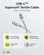 Goobay USB-C™ supersoft textilkabel med metallkontakter, 3 m, vit elegant och extra robust anslutningskabel för enheter med USB-C™-port Goobay USB-C™ supersoft textilkabel med metallkontakter, 3 m, vit elegant och extra robust anslutningskabel för enheter med USB-C™-port