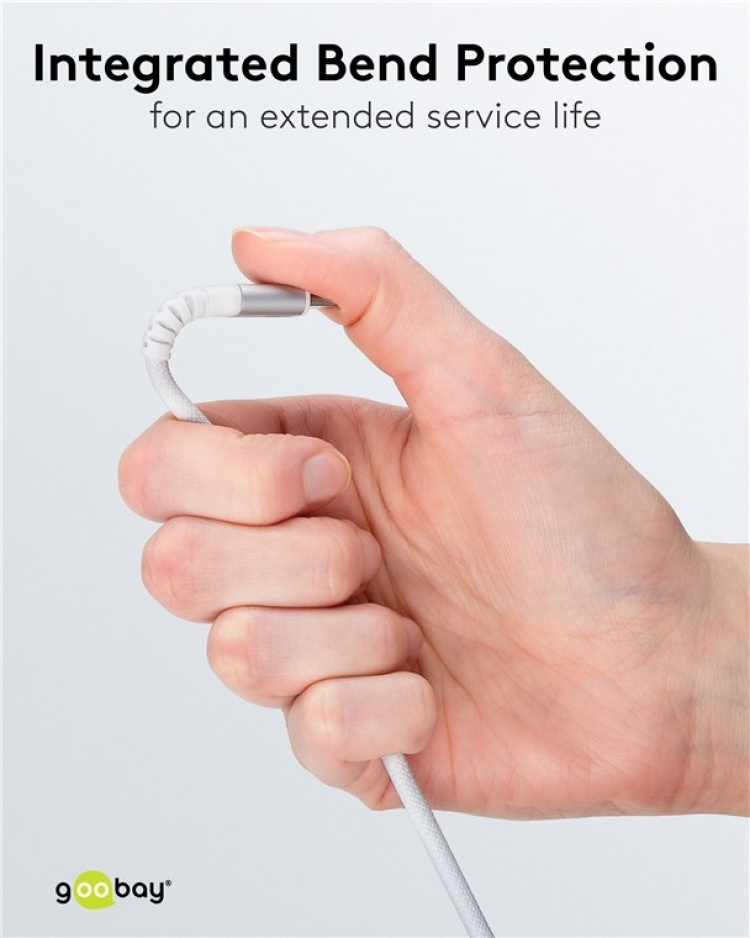 Goobay USB-C™ supersoft textilkabel med metallkontakter, 3 m, vit elegant och extra robust anslutningskabel för enheter med USB-C™-port Goobay USB-C™ supersoft textilkabel med metallkontakter, 3 m, vit elegant och extra robust anslutningskabel för enheter med USB-C™-port