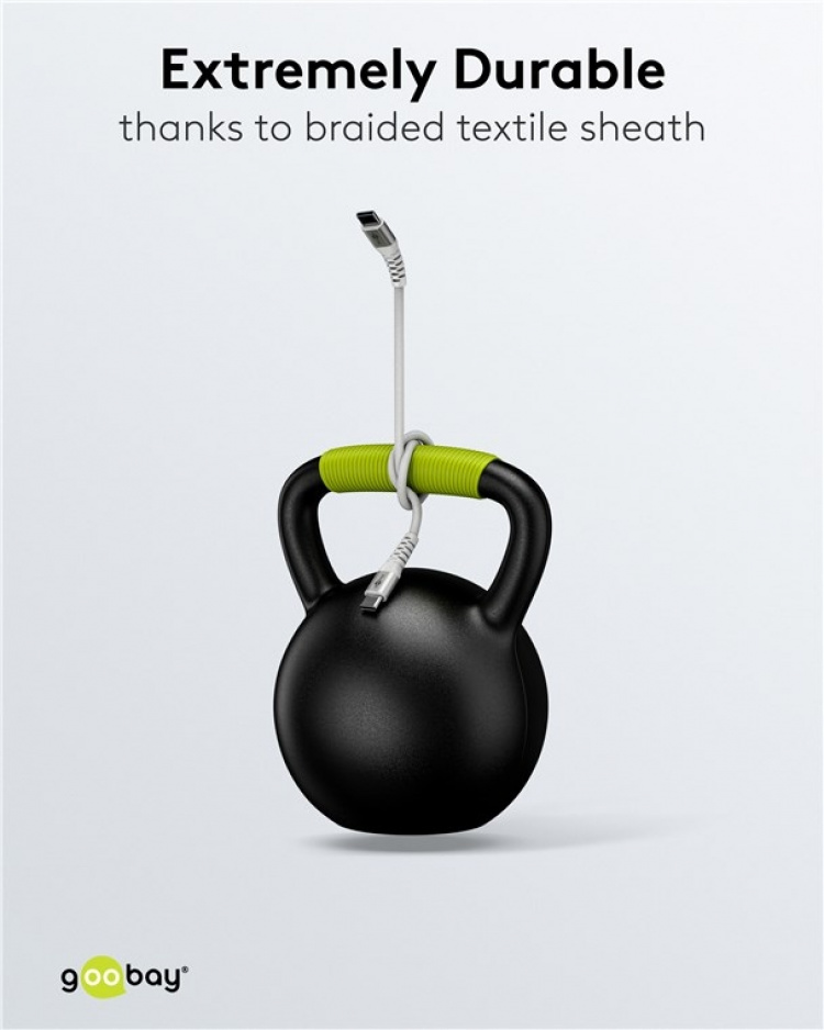 Goobay USB-C™ supersoft textilkabel med metallkontakter, 3 m, vit elegant och extra robust anslutningskabel för enheter med USB-C™-port Goobay USB-C™ supersoft textilkabel med metallkontakter, 3 m, vit elegant och extra robust anslutningskabel för enheter med USB-C™-port