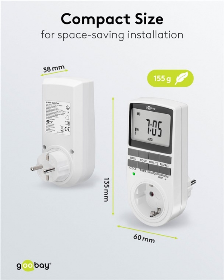 Goobay Digital timer programmerbar timer med kontakt med skyddsjord (typ F)