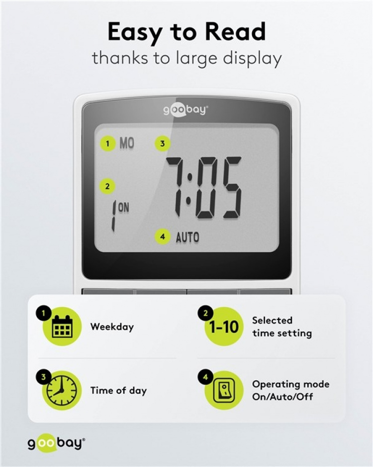 Goobay Digital timer programmerbar timer med kontakt med skyddsjord (typ F)