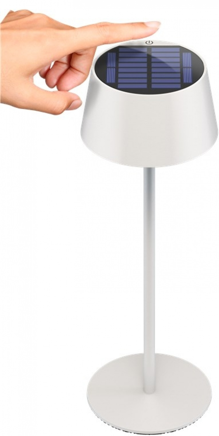 Goobay Trådlös LED-bordslampa med solcell, vit med touchkontroll, 150 lm, varmvit (3000 K), steglöst dimbar Goobay Trådlös LED-bordslampa med solcell, vit med touchkontroll, 150 lm, varmvit (3000 K), steglöst dimbar