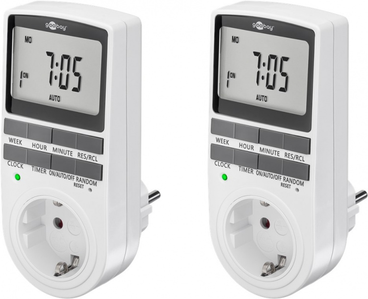 Goobay Digital timer, set om 2 programmerbar timer med kontakt med skyddsjord (typ F) Goobay Digital timer, set om 2 programmerbar timer med kontakt med skyddsjord (typ F)
