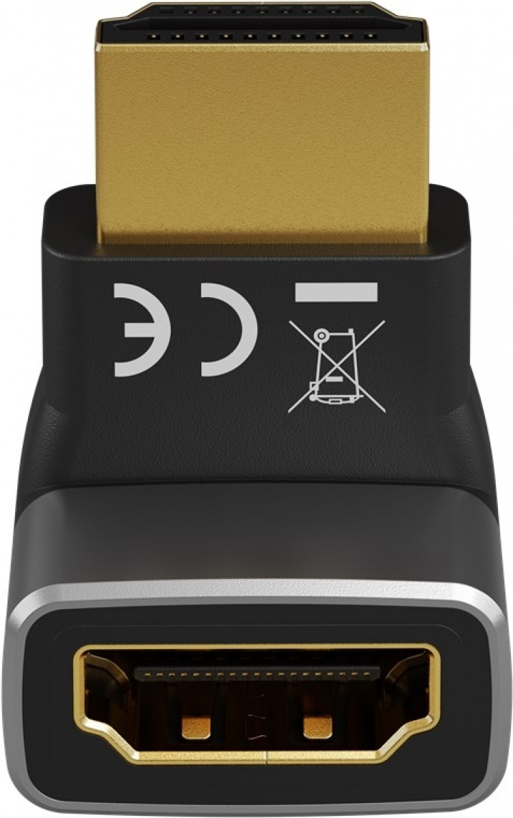 Goobay HDMI™ vinkeladapter 90° vertikal, 8K @ 60 Hz, guldpläterad HDMI™-uttag (typ A) > HDMI™ kontakt (typ A) 90 ° Goobay HDMI™ vinkeladapter 90° vertikal, 8K @ 60 Hz, guldpläterad HDMI™-uttag (typ A) > HDMI™ kontakt (typ A) 90 °