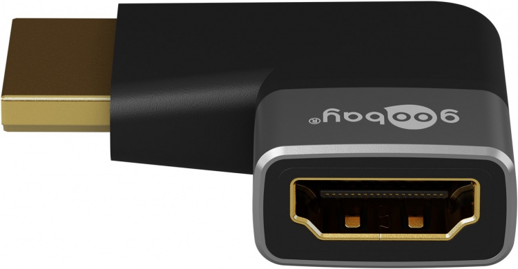 Goobay HDMI™ vinkeladapter 270° horisontal, 8K @ 60 Hz, guldpläterad HDMI™-uttag (typ A) > HDMI™ kontakt (typ A) 270 °