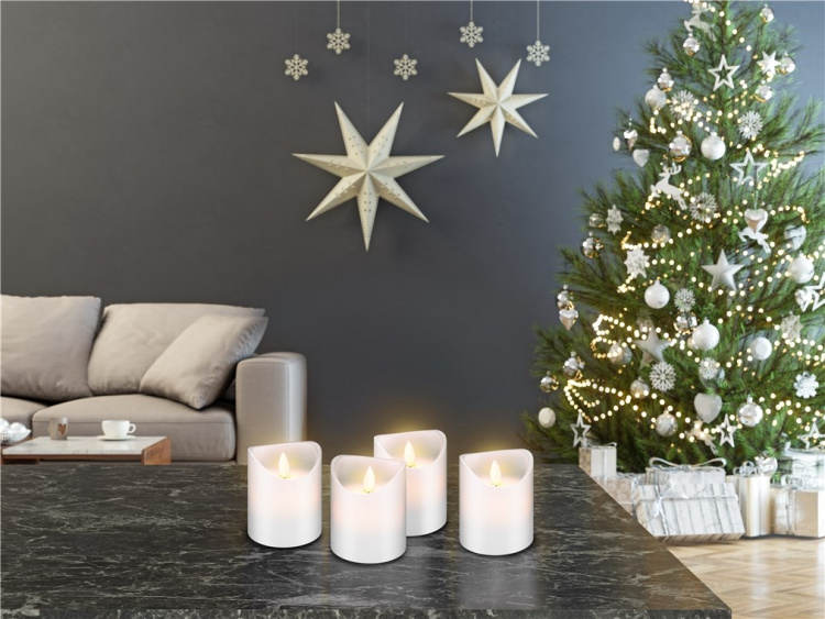 Goobay 4-pack LED-ljus av äkta vax, vit, inkl. 12x AAA (LR03) med timerfunktion och pendelveke, batteridriven, varmvitt (2700 K)