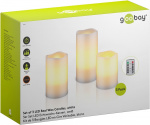 Goobay 3-pack LED-ljus av äkta vax, vita med timerfunktion och fjärrkontroll, dimbar, batteridriven