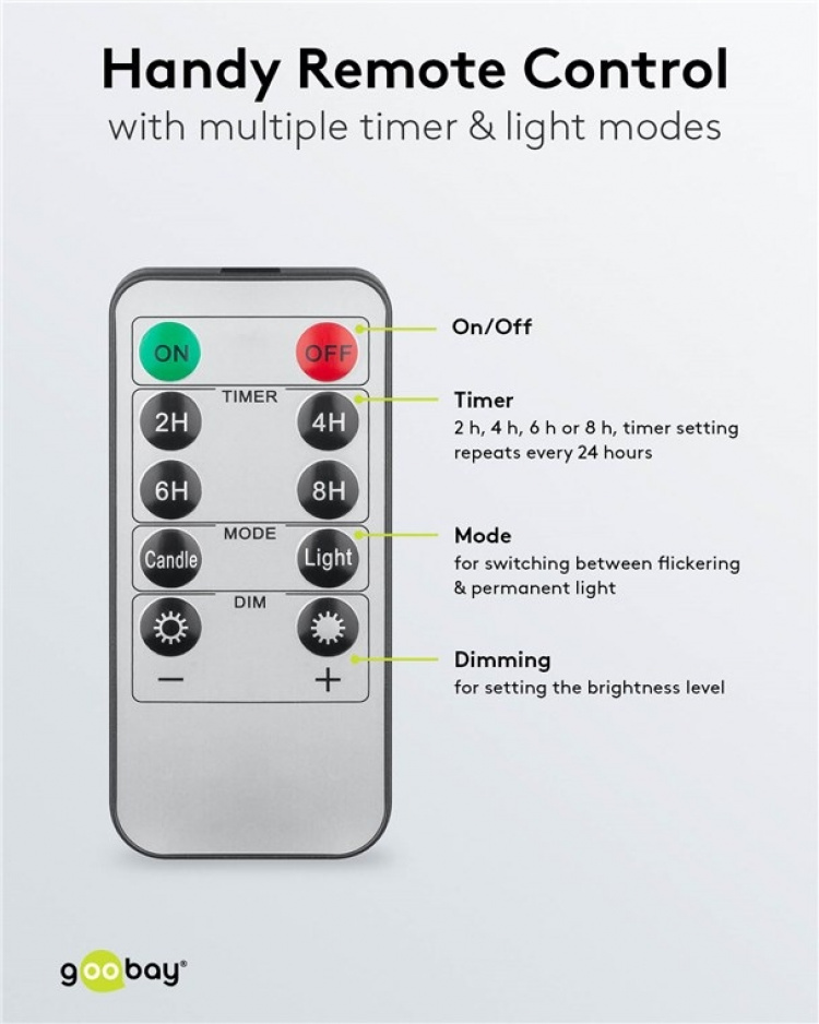 Goobay 3-pack LED-ljus av äkta vax, vita med timerfunktion och fjärrkontroll, dimbar, batteridriven