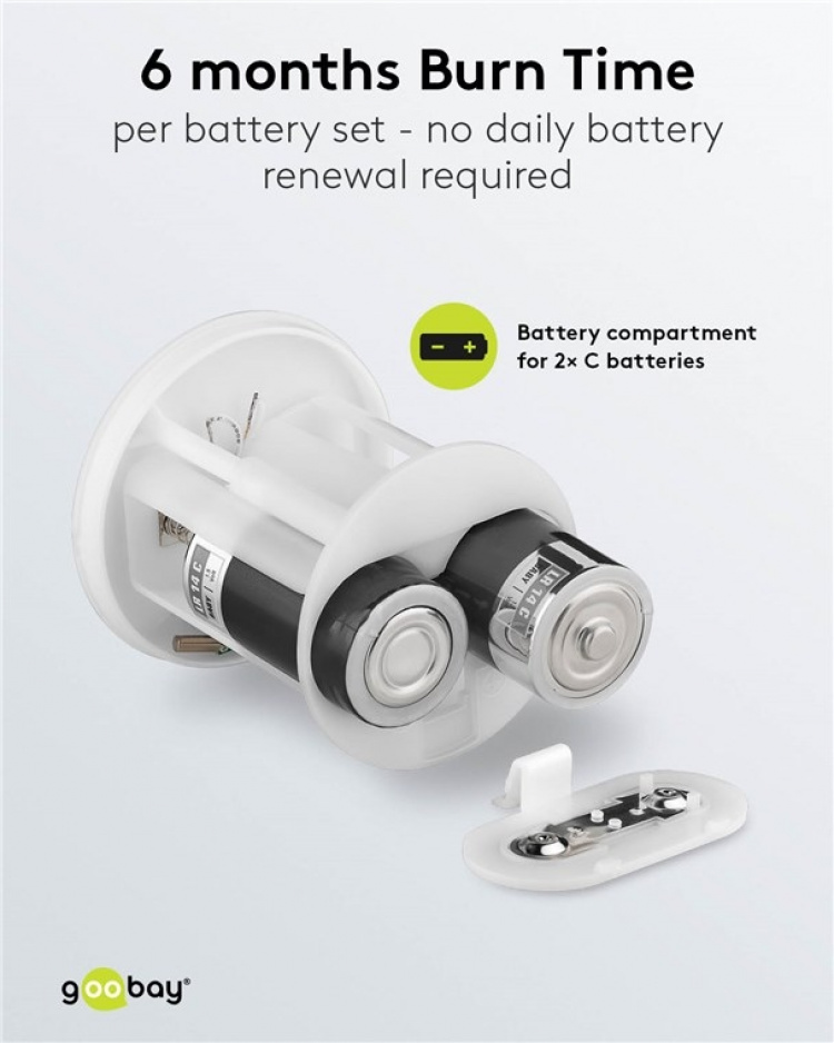 Goobay LED gravljus med timer, vitt varmvit (2400 K), batteridriven (2x C/LR14), för inom- och utomhusbruk (IP44)