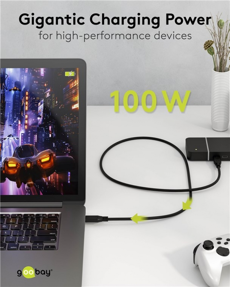 Goobay USB-C™-kabel, USB4™, 100 W, 40 Gbit/s, Power Delivery, 0,5 m USB-C™-kontakt > USB-C™-kontakt