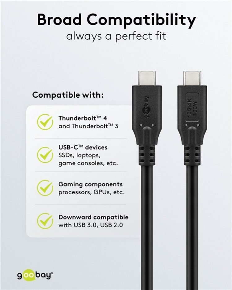 Goobay USB-C™-kabel, USB 3.2, 100 W, 10 Gbit/s, Power Delivery, 1,5 m USB-C™-kontakt > USB-C™-kontakt