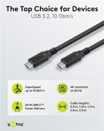 Goobay USB-C™-kabel, USB 3.2, 60 W, 10 Gbit/s, Power Delivery, 1 m USB-C™-kontakt > USB-C™-kontakt Goobay USB-C™-kabel, USB 3.2, 60 W, 10 Gbit/s, Power Delivery, 1 m USB-C™-kontakt > USB-C™-kontakt