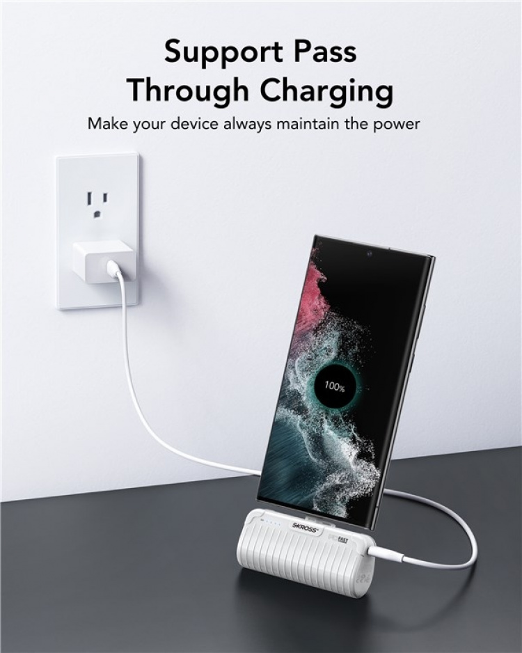 SKROSS Power Stand 18,5 W, 5000 mAh powerbank och smartphone-stativ i ett SKROSS Power Stand 18,5 W, 5000 mAh powerbank och smartphone-stativ i ett