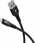 Goobay Lightning-USB-A supersoft textilkabel med metallkontakter, 1 m, svart MFi-certifierad, elegant och extra robust laddnings- och synkroniseringskabel för Apple iPhone/iPad (svart)