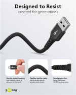 Goobay Lightning-USB-A supersoft textilkabel med metallkontakter, 2 m, svart MFi-certifierad, elegant och extra robust laddnings- och synkroniseringskabel för Apple iPhone/iPad (svart)