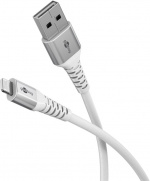 Goobay Lightning-USB-A supersoft textilkabel med metallkontakter, 3 m, vit MFi-certifierad, elegant och extra robust laddnings- och synkroniseringskabel för Apple iPhone/iPad (vit)