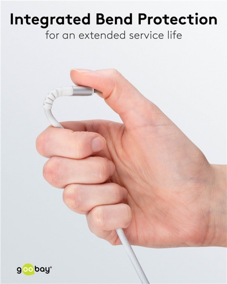 Goobay Lightning-USB-C™ supersoft textilkabel med metallkontakter, 2 m, vit MFi-certifierad, elegant och extra robust laddnings- och synkroniseringskabel för Apple iPhone/iPad (vit)