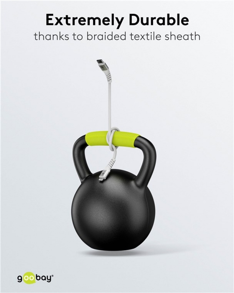 Goobay Lightning-USB-C™ supersoft textilkabel med metallkontakter, 2 m, vit MFi-certifierad, elegant och extra robust laddnings- och synkroniseringskabel för Apple iPhone/iPad (vit)