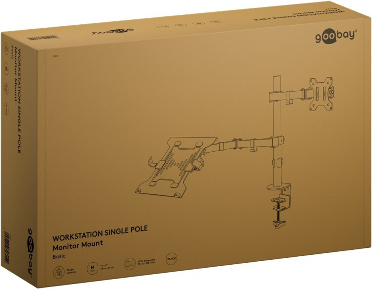 Goobay Skärmfäste med laptop-arm Flex, svart workstation för bildskärmar från 13 till 32 tum (33 - 81 cm) plus en bärbar dator, bildskärm max. 8 kg/bärbar dator 4,5 kg