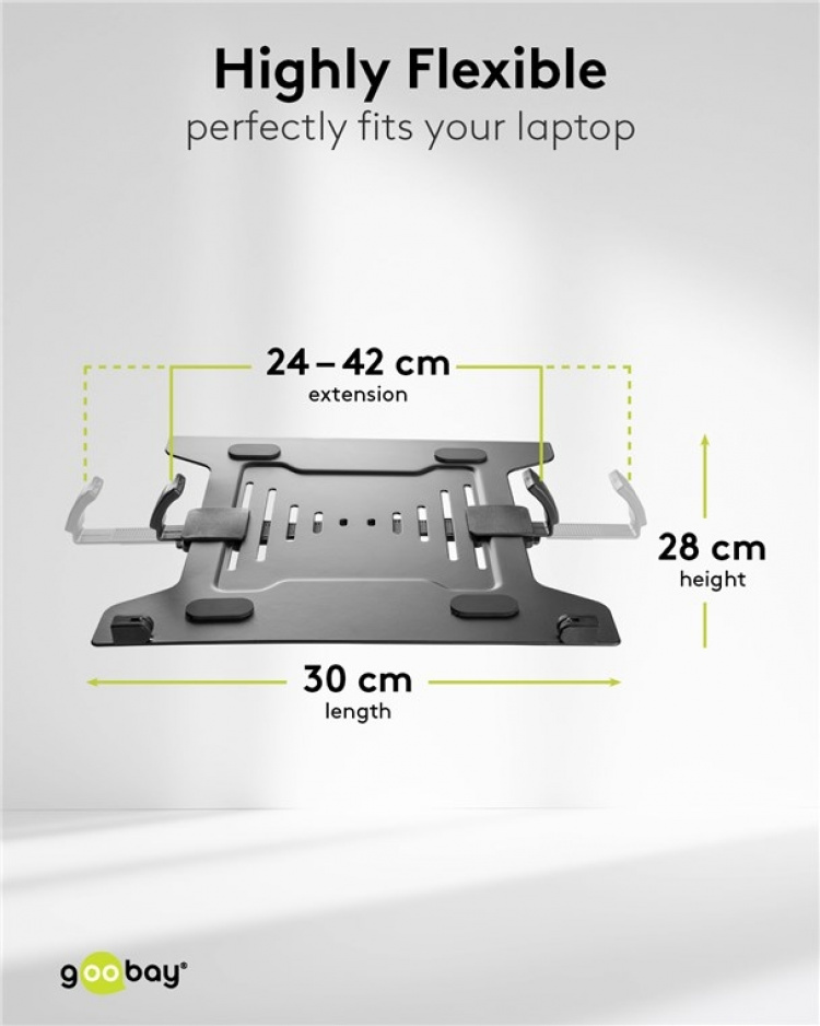 Goobay Skärmfäste med laptop-arm Flex, svart workstation för bildskärmar från 13 till 32 tum (33 - 81 cm) plus en bärbar dator, bildskärm max. 8 kg/bärbar dator 4,5 kg