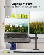 Goobay Laptopfäste för monitorarm, svart för bildskärmar från 10 till 15,6 tum (25 - 40 cm), max. 4,5 kg, för montering på ett bildskärmsfäste Goobay Laptopfäste för monitorarm, svart för bildskärmar från 10 till 15,6 tum (25 - 40 cm), max. 4,5 kg, för montering på ett bildskärmsfäste