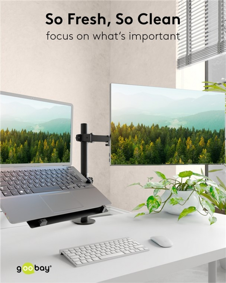 Goobay Laptopfäste för monitorarm, svart för bildskärmar från 10 till 15,6 tum (25 - 40 cm), max. 4,5 kg, för montering på ett bildskärmsfäste Goobay Laptopfäste för monitorarm, svart för bildskärmar från 10 till 15,6 tum (25 - 40 cm), max. 4,5 kg, för montering på ett bildskärmsfäste