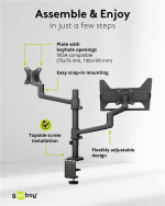 Goobay Deluxe skärmfäste med arm för laptop, svart workstation för bildskärmar från 17 till 32 tum (43 - 81 cm) plus en bärbar dator, bildskärm max. 8 kg/bärbar dator 5 kg
