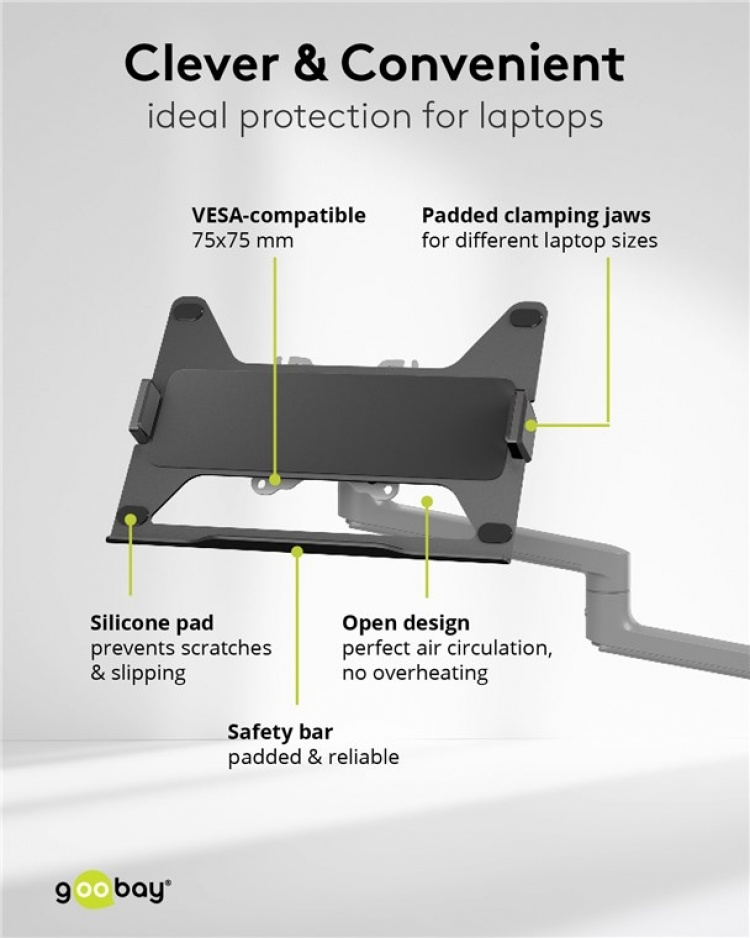 Goobay Deluxe skärmfäste med arm för laptop, svart workstation för bildskärmar från 17 till 32 tum (43 - 81 cm) plus en bärbar dator, bildskärm max. 8 kg/bärbar dator 5 kg