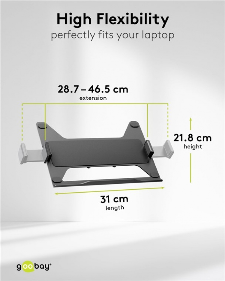 Goobay Deluxe skärmfäste med arm för laptop, svart workstation för bildskärmar från 17 till 32 tum (43 - 81 cm) plus en bärbar dator, bildskärm max. 8 kg/bärbar dator 5 kg