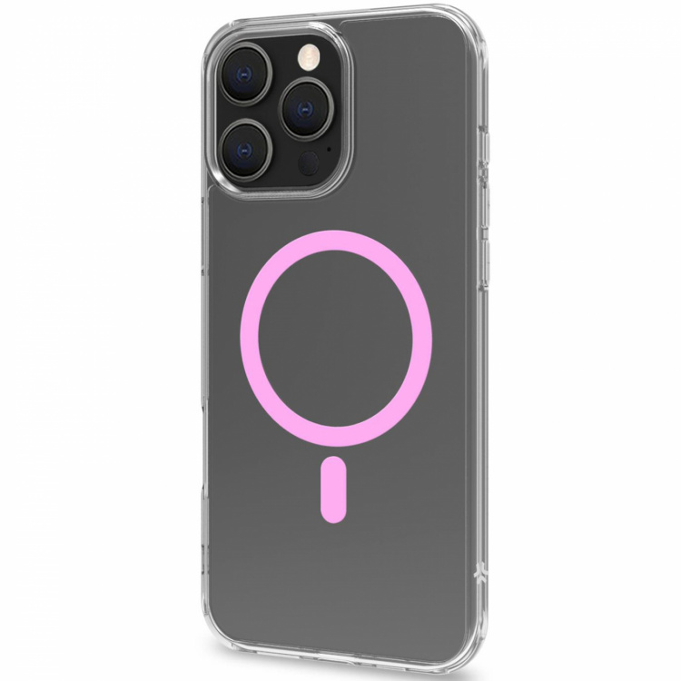 Celly Gelskinmag Magnetic Cover MagSafe iPhone 16 Pro Max Transparent + Rosa Celly Gelskinmag Magnetic Cover MagSafe iPhone 16 Pro Max Transparent + Rosa