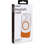 Celly Magdual MagSafe-kompatibelt skal iPhone 16 Orange + Transparent Celly Magdual MagSafe-kompatibelt skal iPhone 16 Orange + Transparent