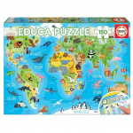 Educa 150 stukjes - Wereldkaart Dieren puzzel (018115)