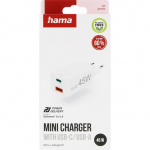 Hama Laddare 1x USB-C 1x USB-A GaN 45W Vit