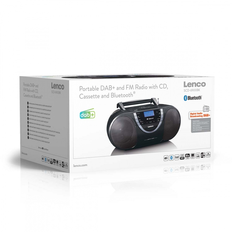 Lenco Draagbare DAB+ en FM-radio met CD-cassette en Bluetooth® Zwart