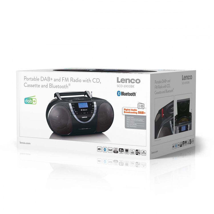 Lenco Draagbare DAB+ en FM-radio met CD-cassette en Bluetooth® Zwart