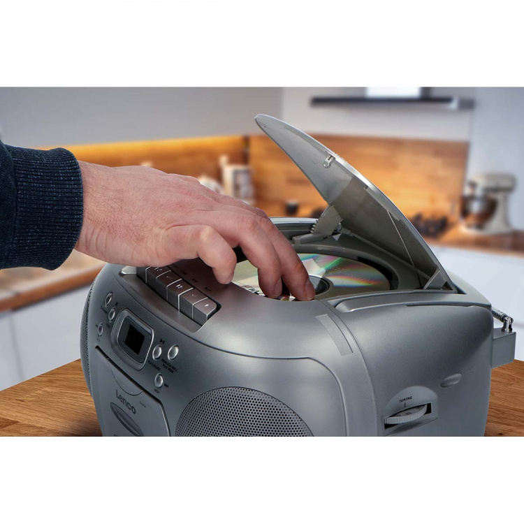 Lenco Draagbare FM-radio CD-cassettespeler Zilver