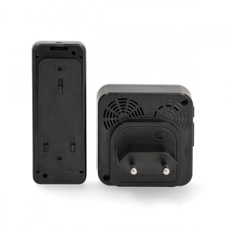 Nedis Draadloze Deurbelset | Netvoeding | 100 - 240 V AC 50/60 Hz | 1x 23A 12V | Volume: 110 dB | Signaalbereik: 150 m | IP55 | Instelbaar volume | 58 Melodieën | 1 Ontvanger | Zwart Nedis Draadloze Deurbelset | Netvoeding | 100 - 240 V AC 50/60 Hz | 1x 23A 12V | Volume: 110 dB | Signaalbereik: 150 m | IP55 | Instelbaar volume | 58 Melodieën | 1 Ontvanger | Zwart