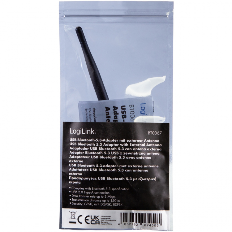 LogiLink USB-adapter Bluetooth 5.3 med antenn 150 m LogiLink USB-adapter Bluetooth 5.3 med antenn 150 m